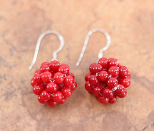 Sterling Silver Beaded Red Quartz Earrings