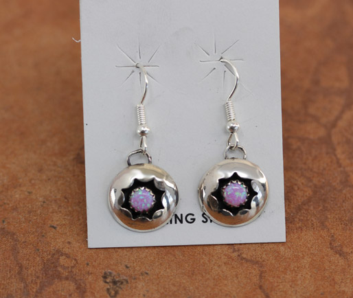 Navajo Silver Created Opal Earrings