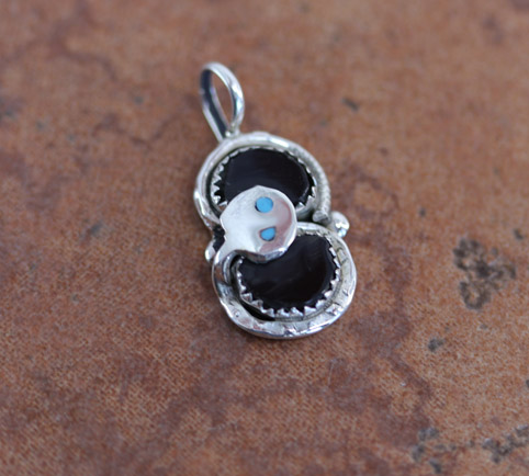 Zuni Silver Onyx Turquoise Pendant by Effie C