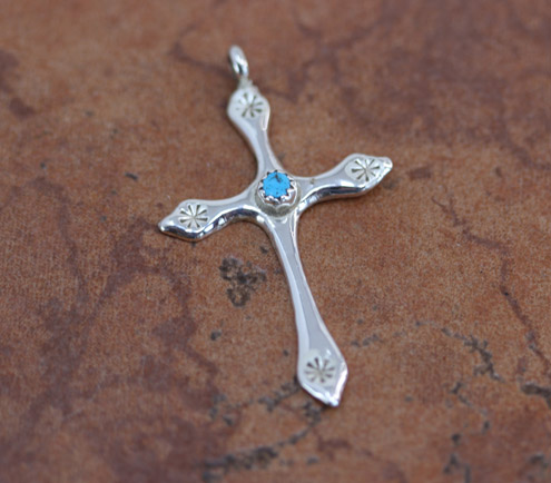 Navajo Sterling Turquoise Cross Pendant