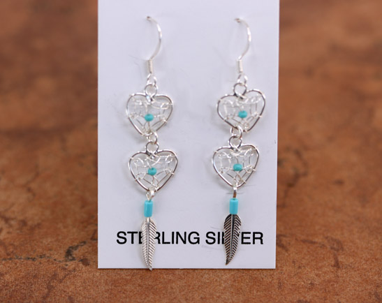 Silver Dream Catcher Heart Earrings