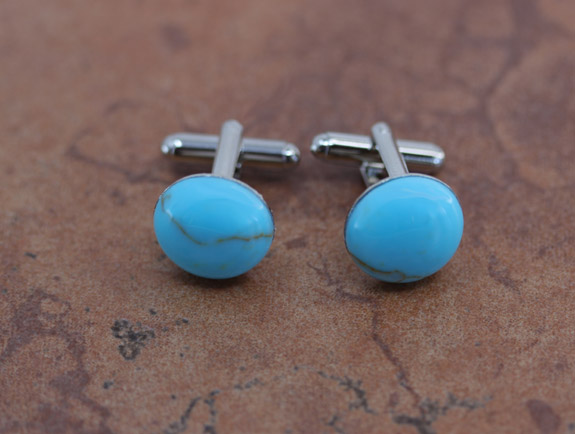 Navajo Silver Turquoise Cuff Links