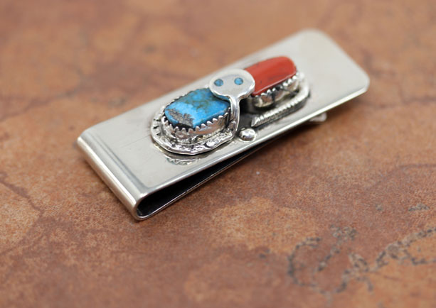 Zuni Turquoise Coral Money Clip by Effie