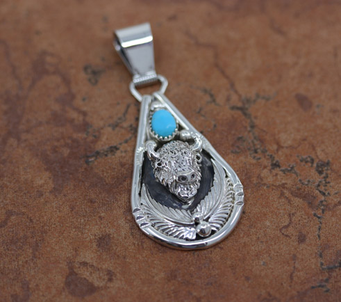 Navajo Silver Turquoise Bull Pendant