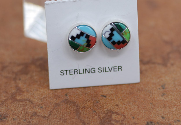 Sterling Silver Multi_Color Inlay Earrings