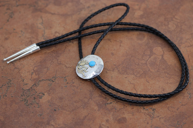 Navajo Silver Turquoise Kokopelli Bolo Tie