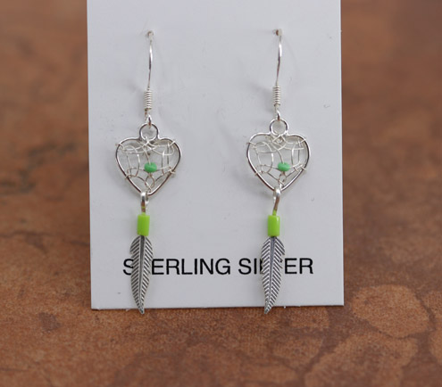 Silver Dream Catcher Heart Earrings