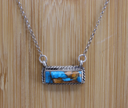 Navajo Silver Mojave Turquoise Bar Necklace