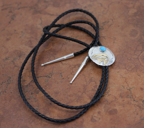 Navajo Silver Turquoise Bear Bolo Tie