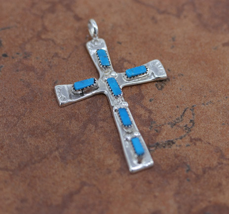 Zuni Sterling Turquoise Cross Pendant