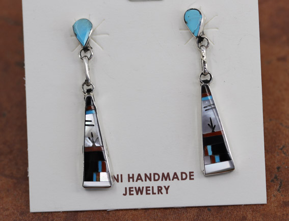 Zuni Silver Multi_Stone Inlay Earrings