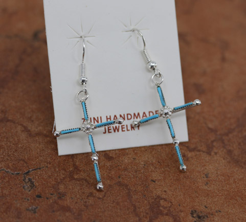 Zuni Silver Turquoise Cross Earrings