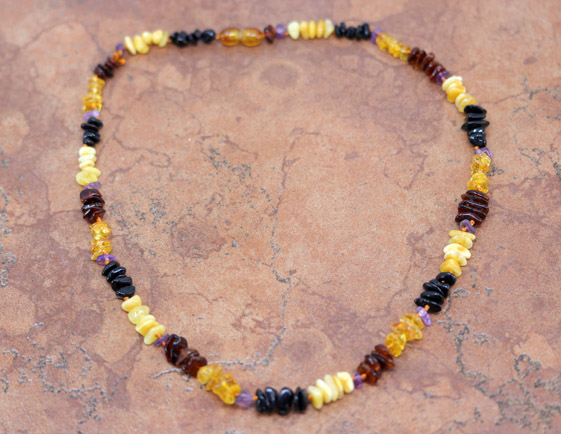 Beaded Baltic Amber Amethyst Necklace