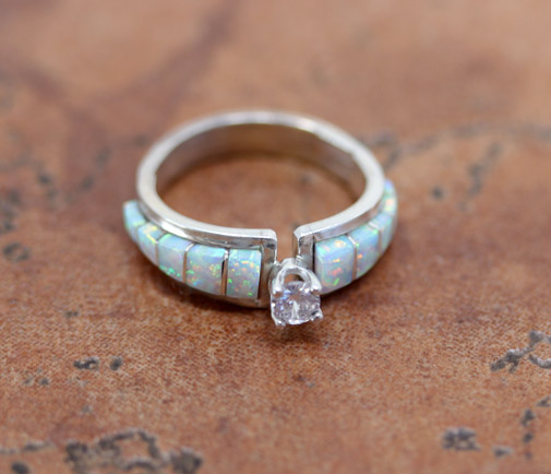 Zuni Silver Created Opal Ring Size 6 1/2