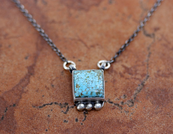 Navajo Silver Mojave Turquoise Bar Necklace