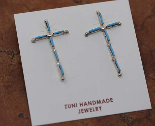 Zuni Silver Turquoise Cross Earrings