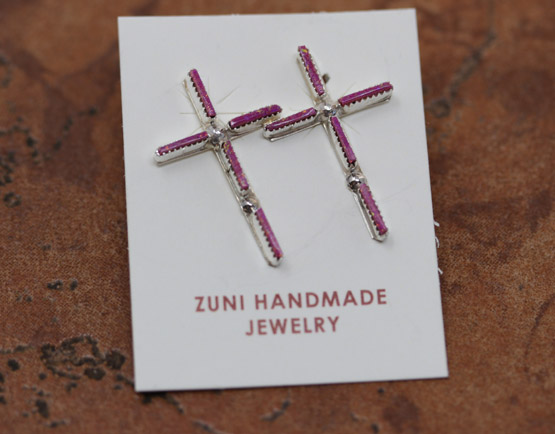 Zuni Silver Created Opal Cross Earrings