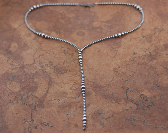 Navajo Pearl Silver Beaded Lariat Necklace