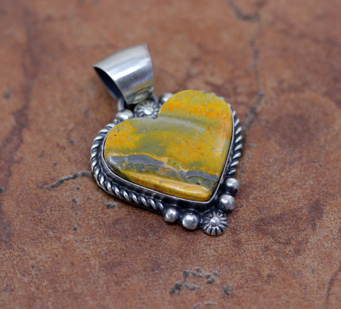 Navajo Sterling Bumblebee Jasper Heart Pendant