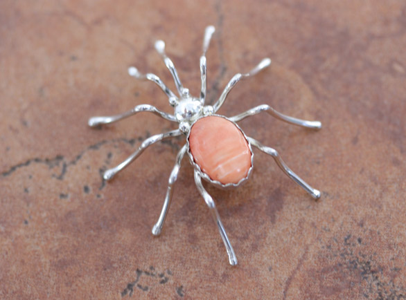 Navajo Spiny Oyster Spider Pin by E. Spencer