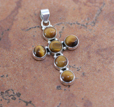 Sterling Tiger Eye Cross Pendant