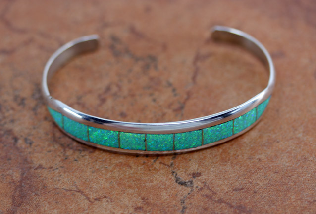 Zuni Silver Created Opal Bracelet