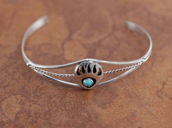 Navajo Sterling Silver Turquoise Bear Paw Bracelet