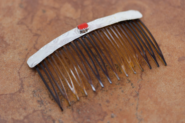Navajo Silver Coral Hair Barrette Comb