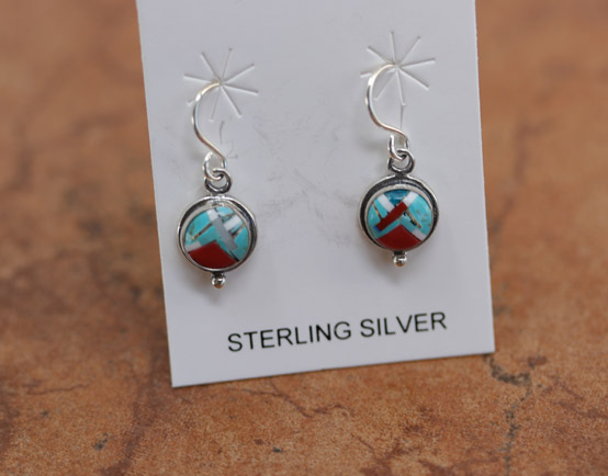Sterling Silver Multi_Stone Inlay Earrings