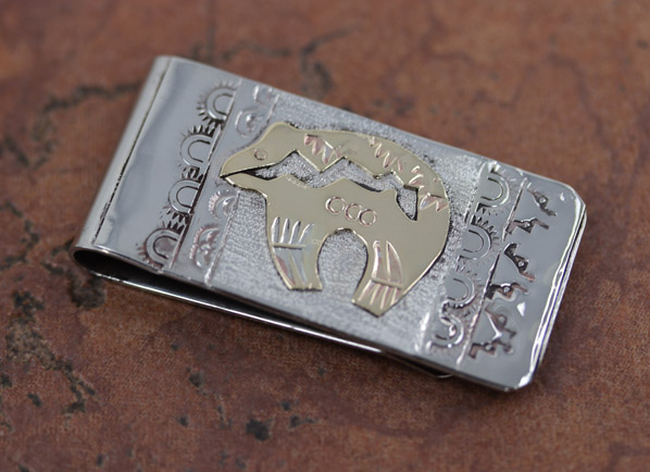 Navajo Silver Gold Bear Money Clip