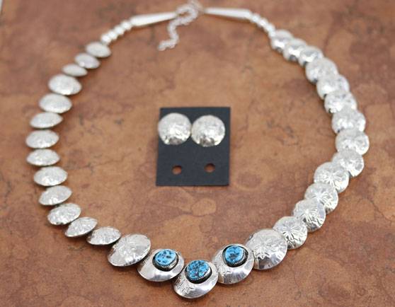 Navajo Sterling Silver Turquoise Necklace Earrings Set