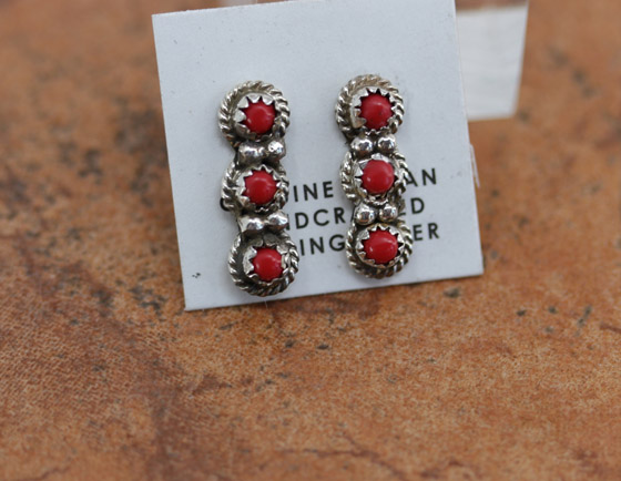 Zuni Silver Coral Earrings