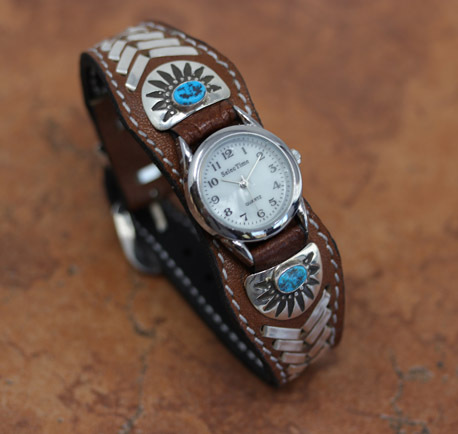 Navajo Leather Turquoise Mens Watch