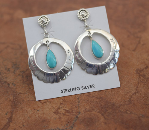 Navajo Silver Circle of Life Turquoise Earrings