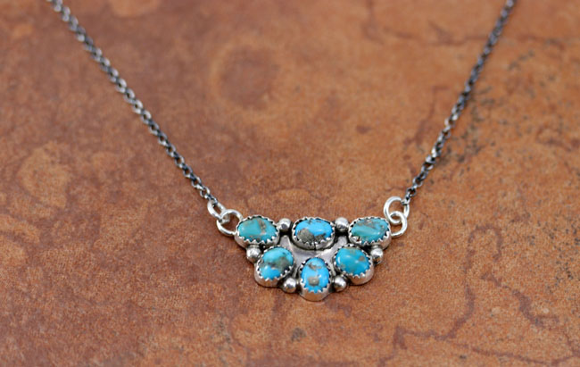 Navajo Silver Turquoise Bar Necklace