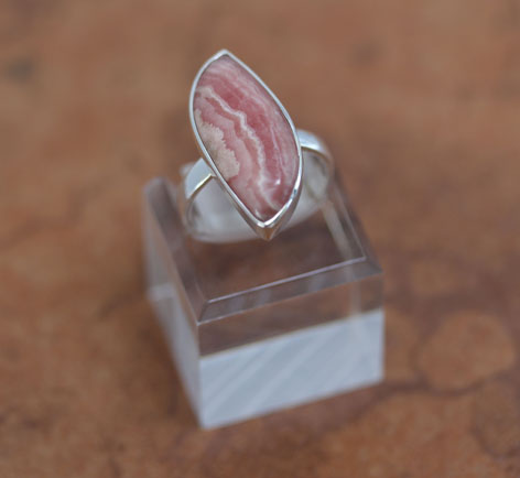 Sterling Silver Pink Rhodochrosite Ring Size 8 1/2