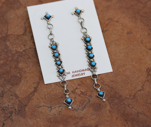 Zuni Silver Turquoise Dangle Earrings