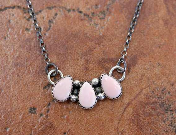 Navajo Silver Pink Quartz Bar Necklace