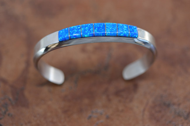Navajo Silver Created Opal Bracelet