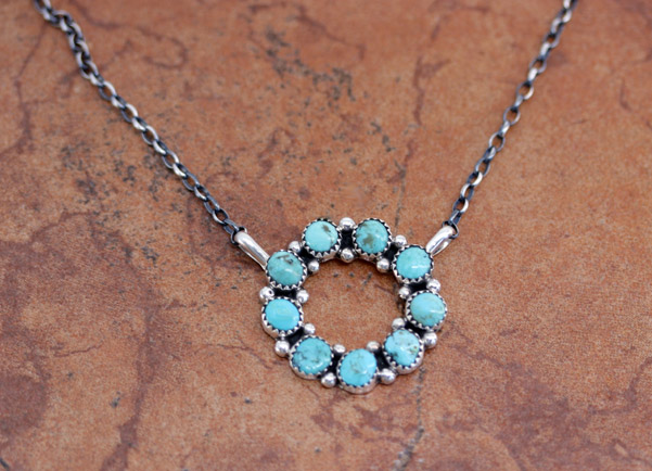 Navajo Silver Turquoise Circle Necklace