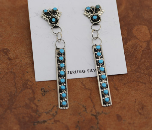 Zuni Silver Turquoise Dangle Earrings