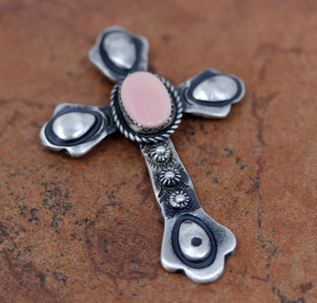 Navajo Sterling Pink Quartz Cross Pendant