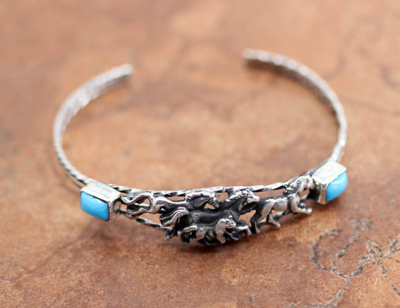 Navajo Sterling Turquoise Horse Bracelet