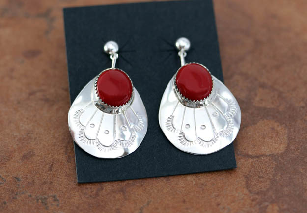 Navajo Silver Coral Earrings