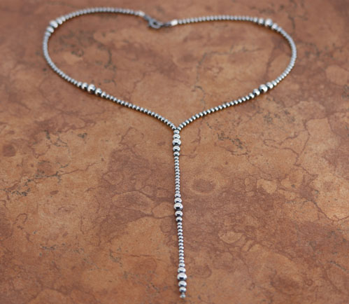 Navajo Pearl Silver Beaded Lariat Necklace