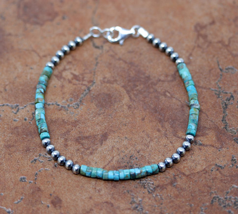 Navajo Pearl Silver Turquoise Heishi Mens Bracelet