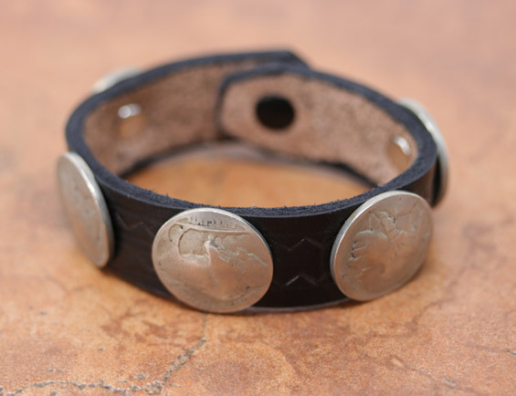 Navajo Leather Buffalo Nickel Bracelet