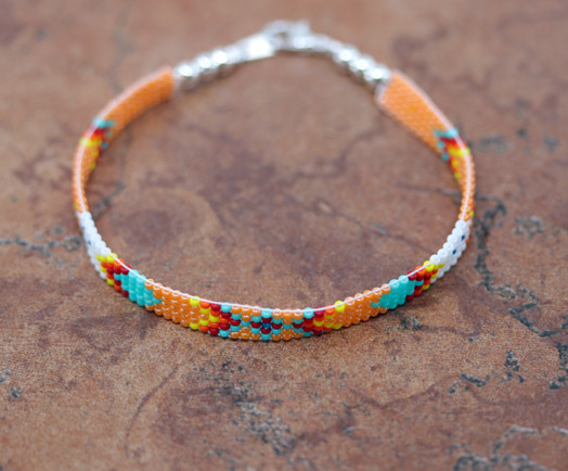 Navajo Silver Orange Beaded Bracelet