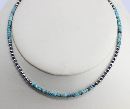 Navajo Pearl Silver Turquoise Heishi Necklace