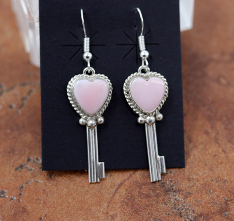 Navajo Silver Pink Quartz Key Earrings